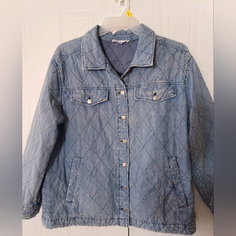 Jane + Delancey Quilted Chambray Jacket XL Snap Front Lightweight Denim Shacket